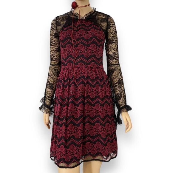 Black and Burgundy Red Lace Sleeveless A-line Party Dress - NEW - Picture 2 of 4